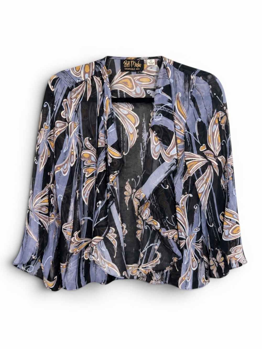 Bob Mackie Wearable Art Sheer Open Front Kimono Jacket XS Floral